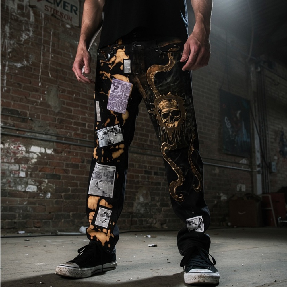 Black and Gold Graphic Jeans